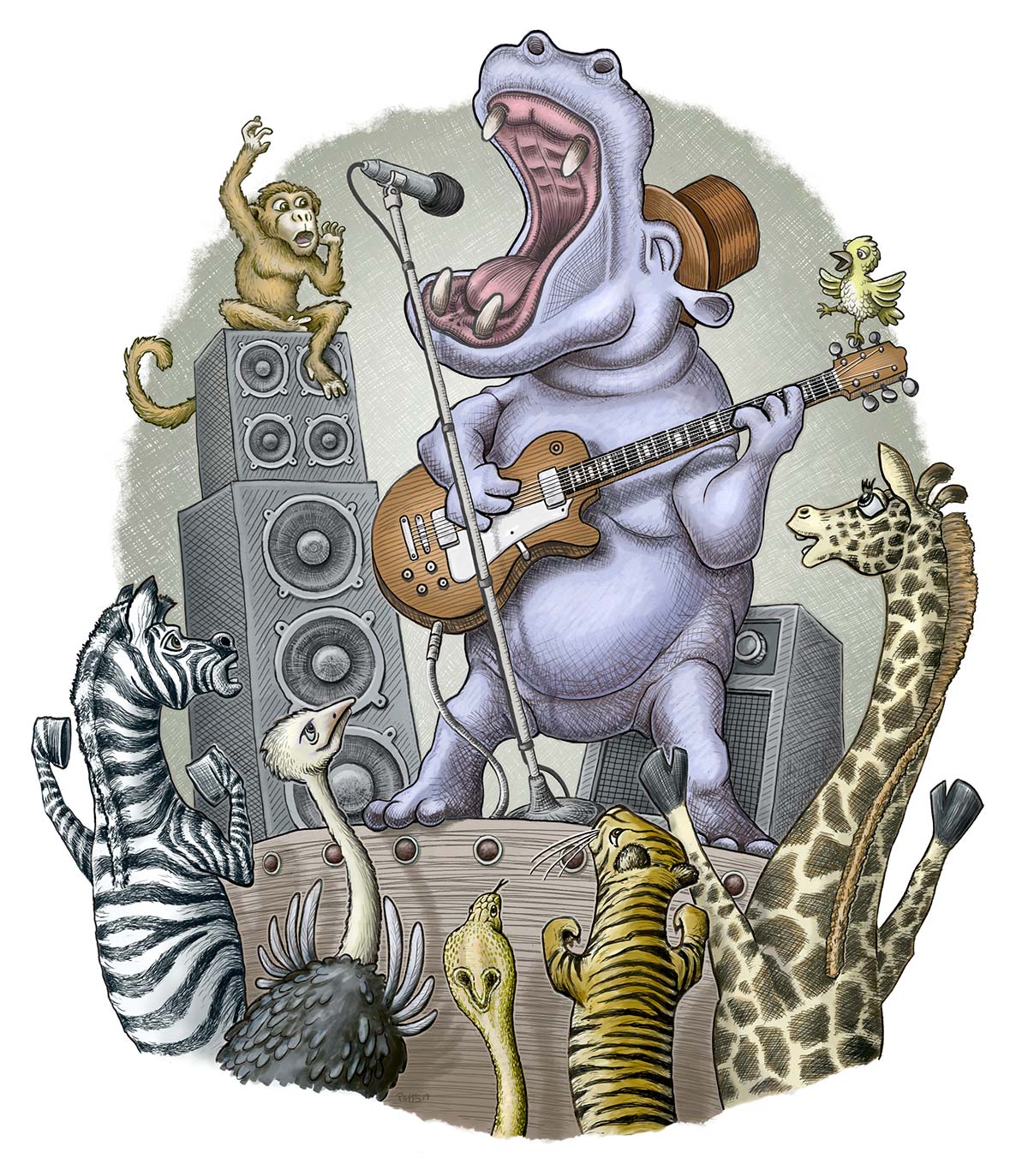 Guitar Hippo | Gary Potts Illustration